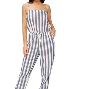 CI Sono Linen Striped Pants Romper Womens sz S